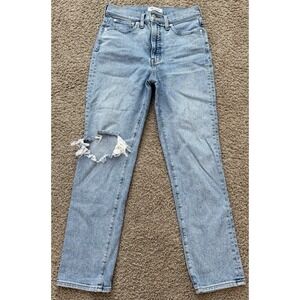Madewell Women's the Perfect Vintage Jeans Size 27 Blue Straight Leg Ripped Knee